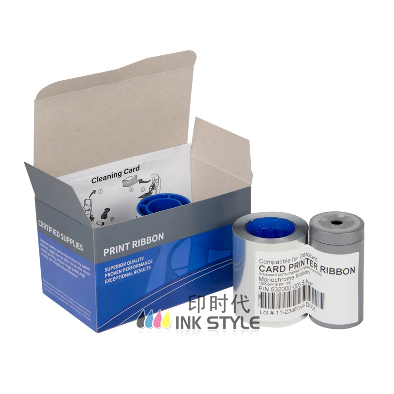 2pcs/Lot Generic 532000-006 Silver Ribbon 1500prints for Datacard SP35plus SP75 SD260 FP65i Card Printer 552954-507 - - Цена: 9086.2