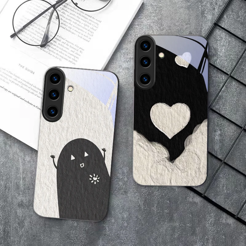 Черно-белый чехол-накладка из стекла для Samsung Galaxy S24 FE S23 S22 S21 S20 Plus S26 Ultra S25 Edge S25+ S24+ 22+ (art.: 3920da438e073) - 3920da438e073