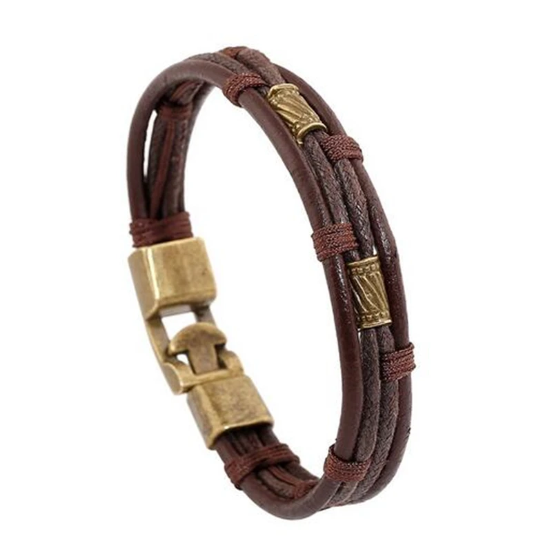 ZOSHI Fashionable Multi-Layer Leather Men's Bracelet Casual/Sports Mature Retro Style Simple Alloy Hook Chain Jewelry Cheap