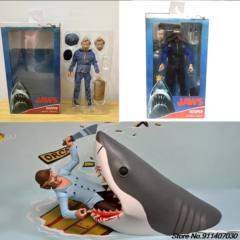 

Original NECA Jaws Hooper Shark Cage Matt Figure Clothed Toony Terrors Jaws and Quint Action Figures Shark Model Toys Present