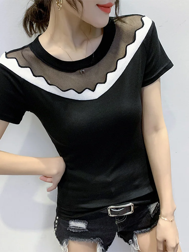 

Женская Сетчатая футболка с коротким рукавом и круглым вырезом