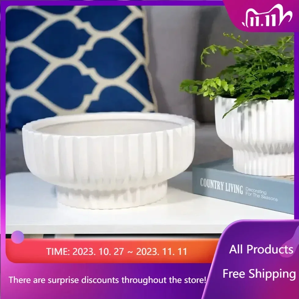 

Pottery 12" Round Ceramic Planter, White Flower Pot Fast Transportation Sales Promotion