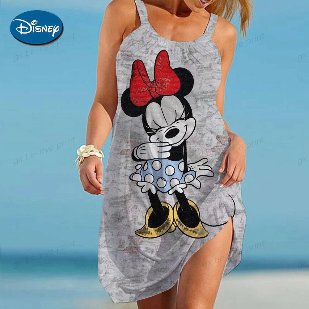 

Женское платье с принтом Микки Мауса, повседневное пляжное платье в богемном стиле