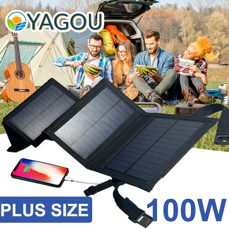 

YAGOU Foldable Solar Panel 100W Plus Size High Power 5Fold Solar Charger for Mobile Phone Power Bank Outdoor Camping Sunlight