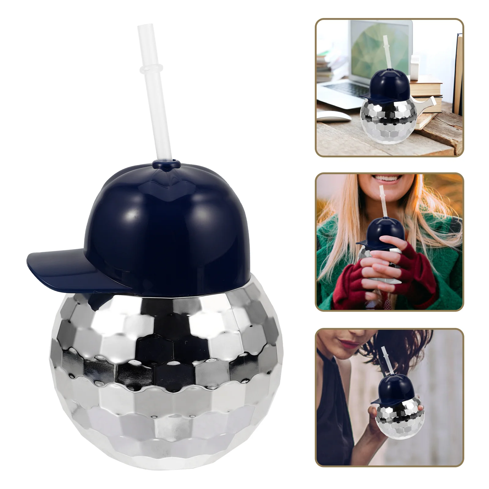 

Disco Ball Shape Cup Cup Disco Ball with Hat Straw Cup Party Decorative Cup