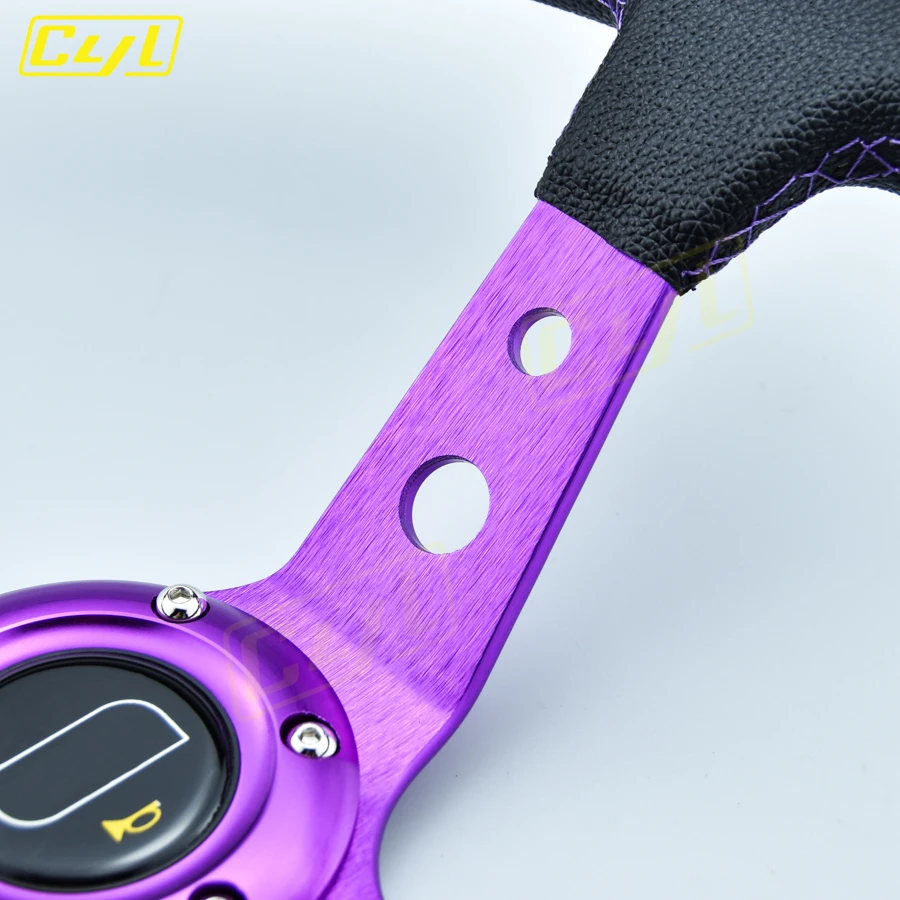 Рулевое колесо JDM из ПВХ и кожи рулевое с фиолетовыми спицами глубокой тарелкой