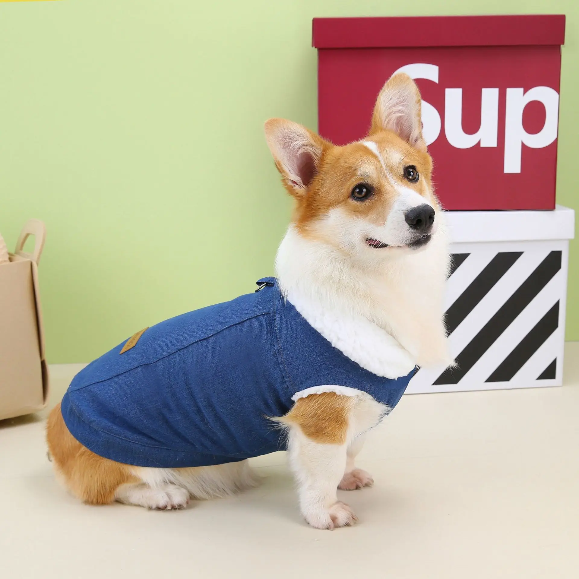 

Fashion Denim Cotton Dog Jacket Warm Pet Vest Short Legged Autumn Winter Waistcoat Coat For Dachshund Corgi Shiba Dog