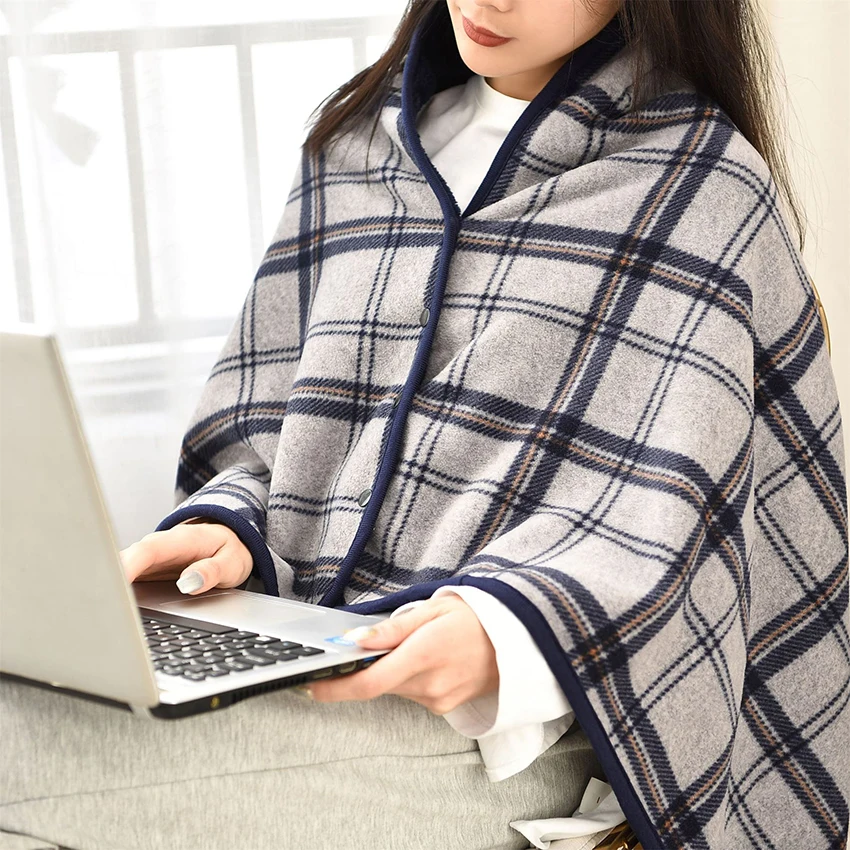 

Wearable Flannel Blanket Thick Soft Warm Shawl with Button Plaid Striped Blanket for Sofa Bed Office Lunch Break Blanket Throws
