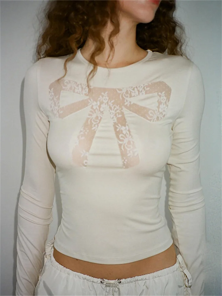 SUNSIREN Y2K кружевная Лоскутная футболка с длинным рукавом женские корейские милые