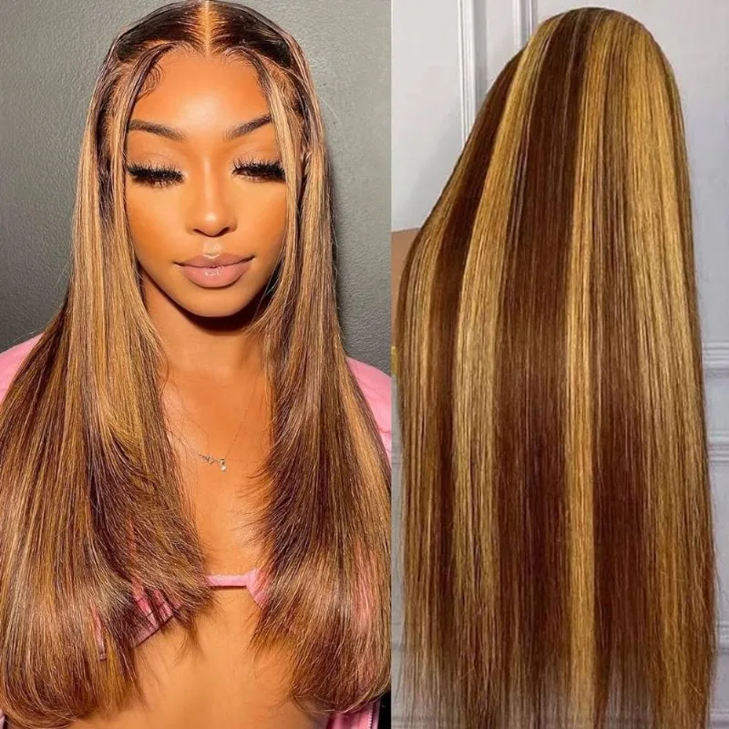 Выделите прямой бесклеевой парик из человеческих волос предварительно