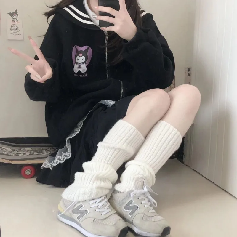 

New Anime Kawaii Sanrio Hello Kitty Long Sleeve Jacket Girl Cute Kuromi MyMelody Japanese Loose Cotton Tops Bestie Birthday Gift