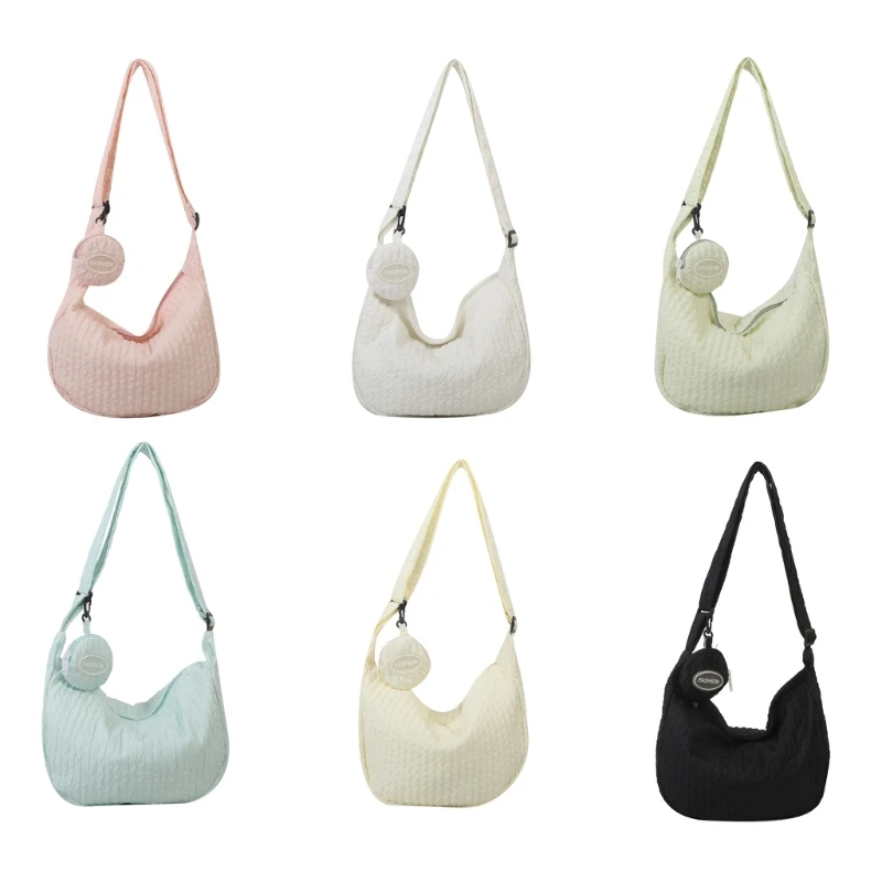 

Korean Style Pleated Cloud Bag Ruched Design Satchel Bag Fashion Nylon Shoulder Crossbody Bag Zipper Bag