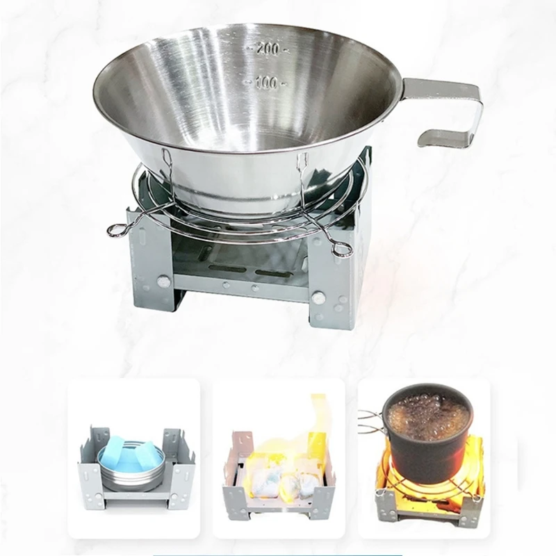 

Camping Stove Stainless Steel Folding Alcohol Stove Mini Pot BBQ Rack Cookware Outdoor Cooking Supplies 24BD
