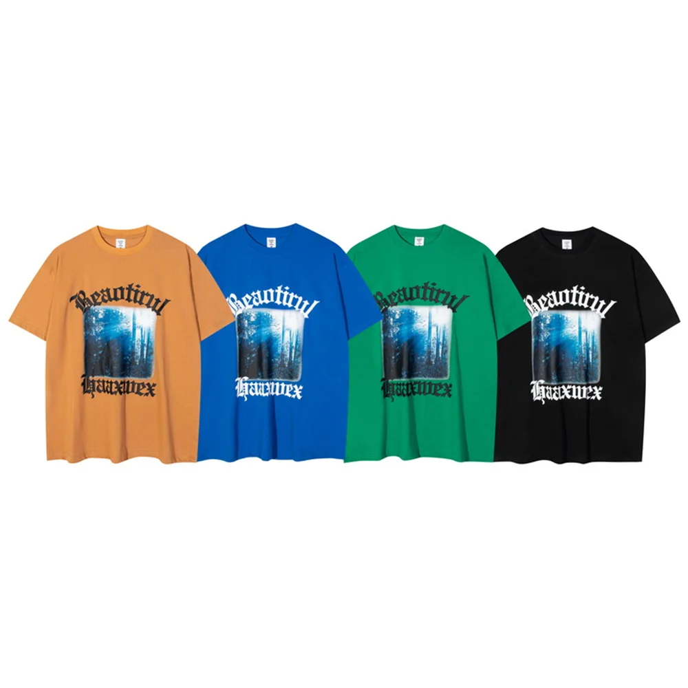 

American retro high street cotton short-sleeved T-shirt men's ins tide brand loose casual oversize couple half-sleeved t-shirt