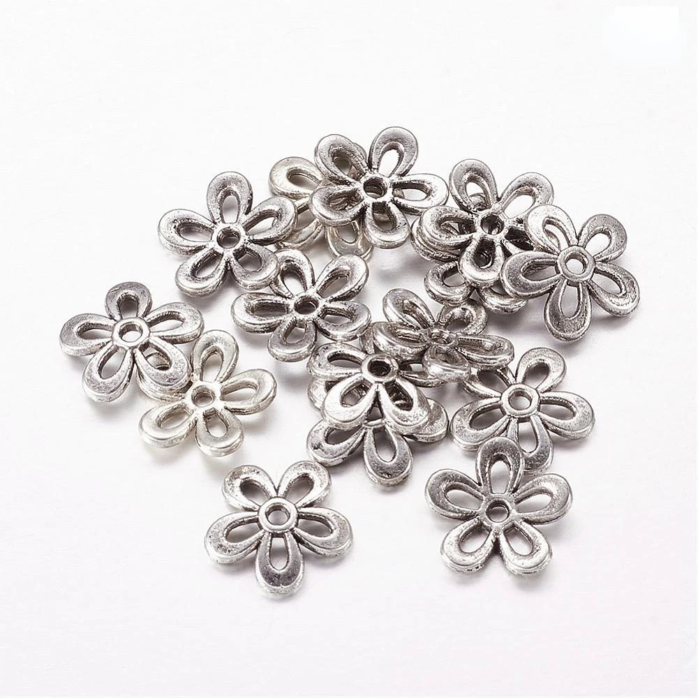 

50PCS Tibetan Silver Bead Caps Lead Free and Cadmium Free Flower Antique Silver about 11.5mm in diameter 2.5mm thick hole: 1mm