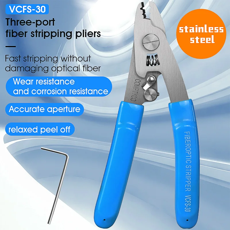 VCFS-30/20(Stainless steel) Three/Two-Port Stripper + Leather Wire Stripper + Aramid scissors Combination Fiber Optic Tool Kit