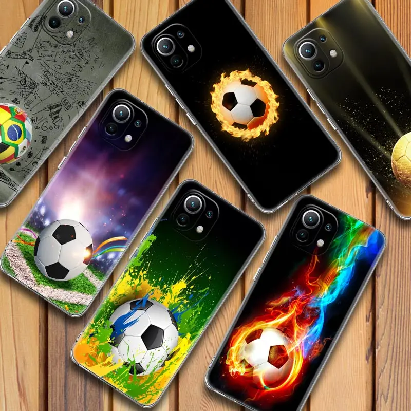 

Passion Football Fire Soccer Ball Clear Cases For Xiaomi Mi 11 10 9 Lite T 12 13 Note 10 Back Cover Poco M3 F3 X3 M4 Pro M5 Case