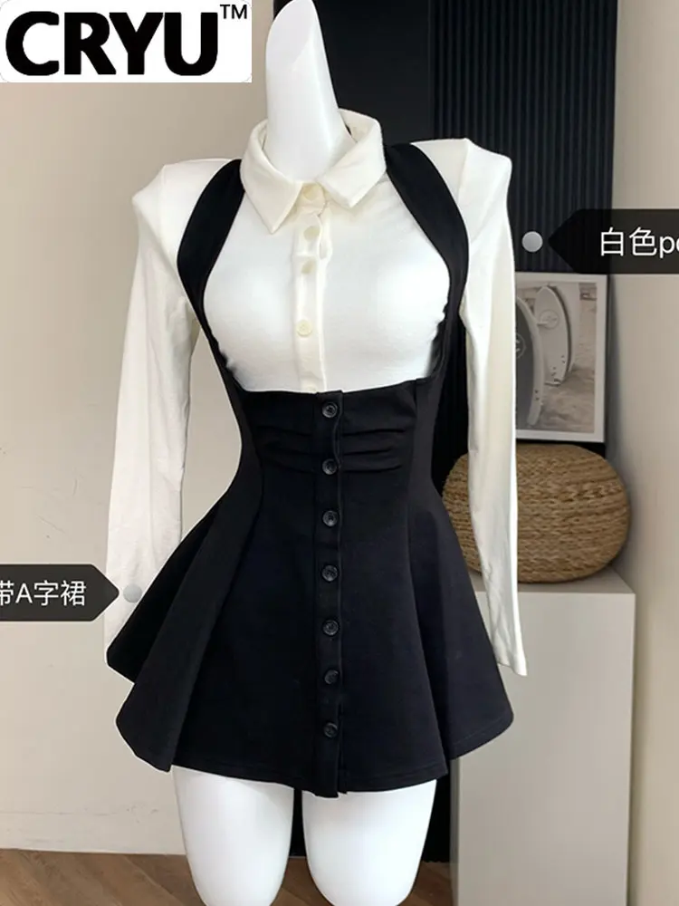 

Korean Y2k Two Piece Sets Fall Outfits Office Women Skirt Sets Lapel Cardigan Crop Tops + Suspender Mini Skirt Elegante Clothes