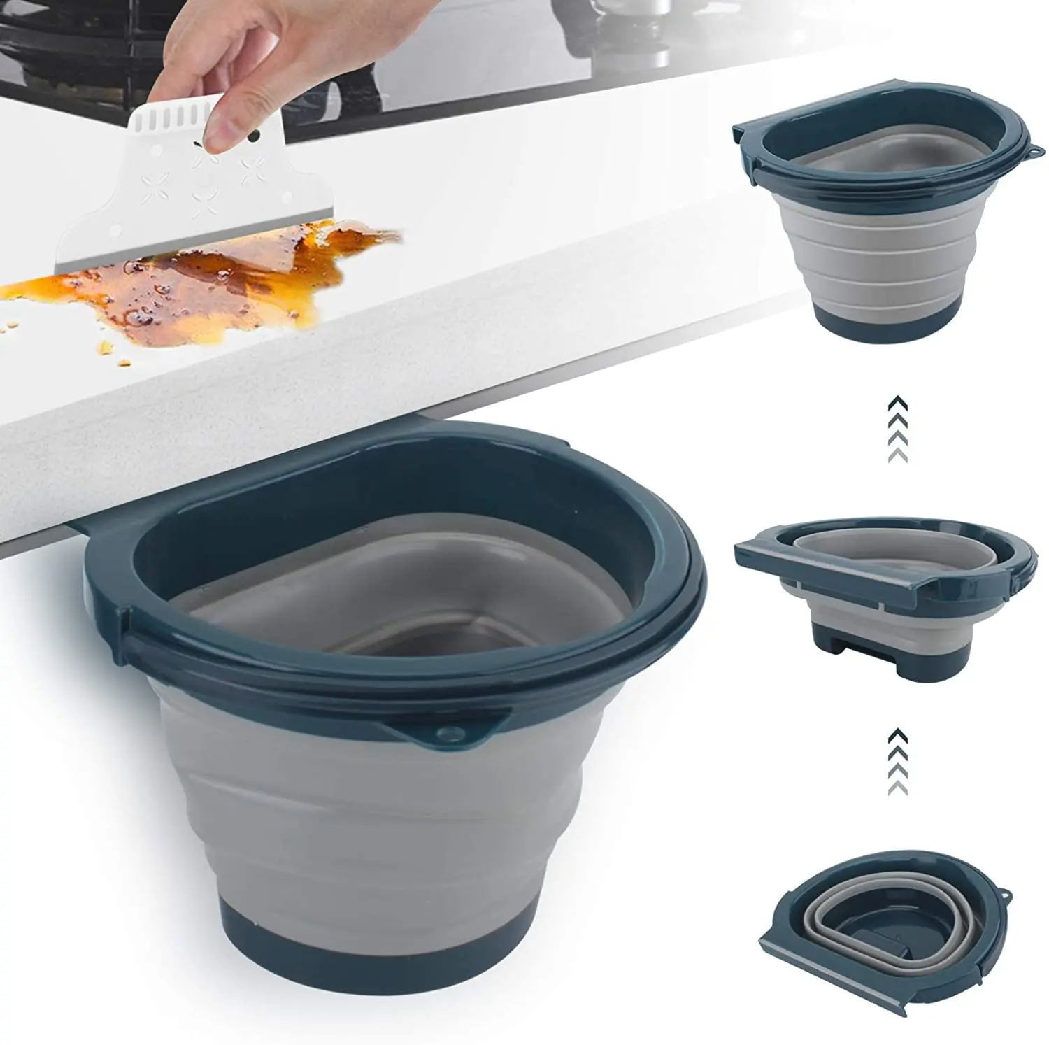 

Eleganted Kitchen Hanging Trash Can 4L Folding Trash Can For Kitchen Cabinet Door Gray