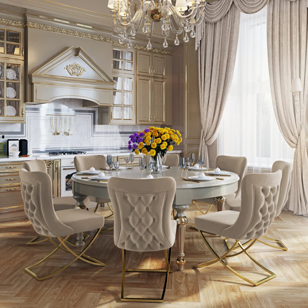 

Ottomanson Imperial Upholstered Modern Gold Legged Dining Chair, Set of 2, Beige