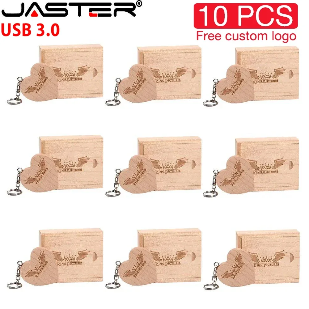 JASTER 10 шт./лот деревянные вспышки USB 3.0 с сердечком 128 ГБ Бесплатный брелок