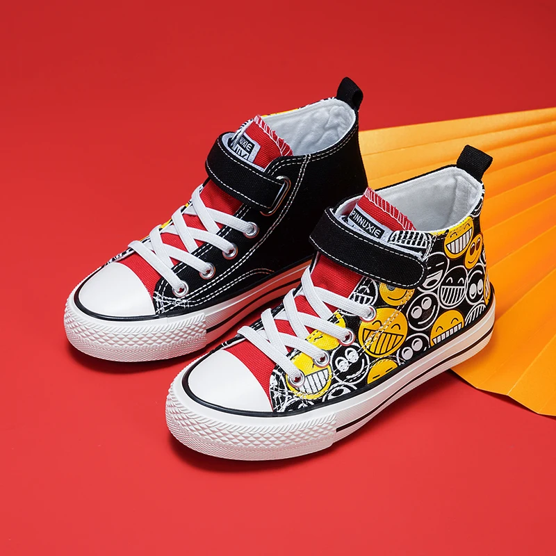New Fashion Cartoon Print Canvas Shoes for Boys Children's High top Sneakers Kids Vulcanized Flat Children Shoes tenis infantil