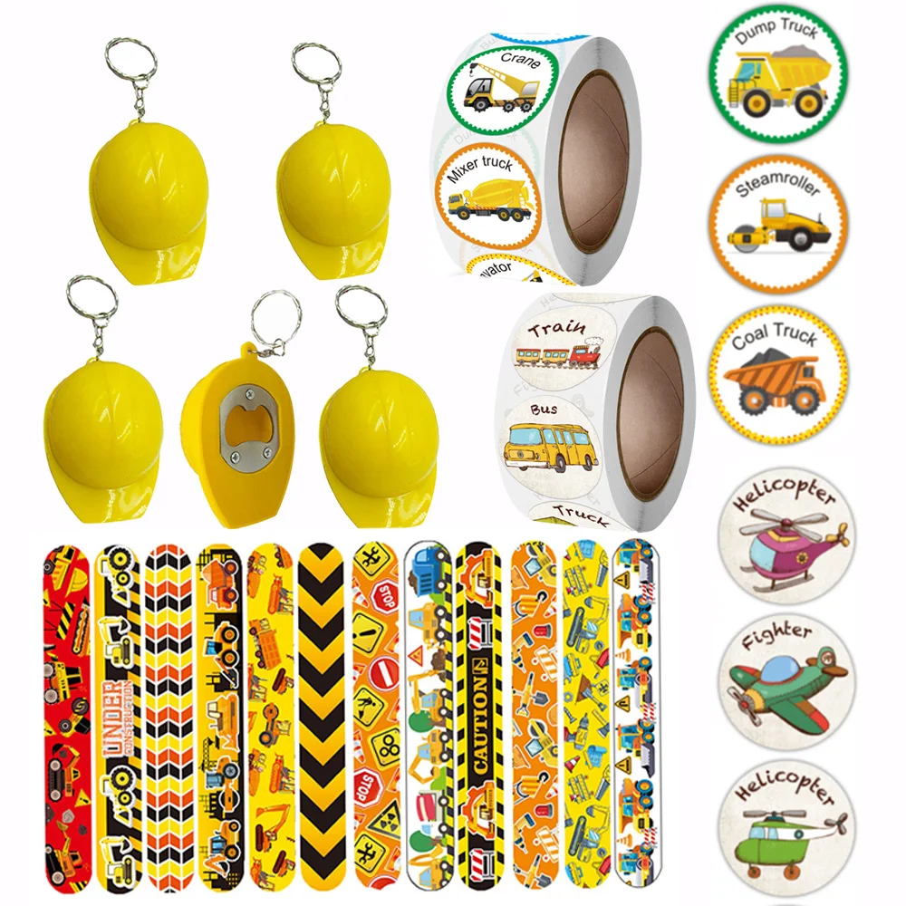 

Construction Party With Bottle Opener Keychain Helmet Safety Hat Sticker Slap Kids Birthday Party Gifts Prizes