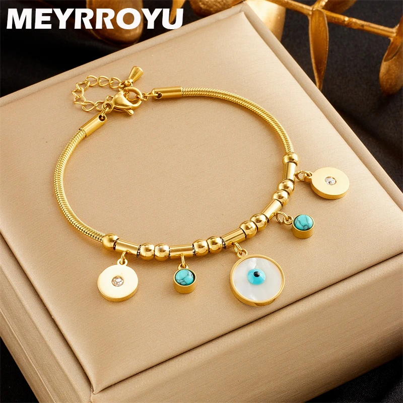 

MEYRROYU 316 Stainless Steel Blue Round Eyes Pendant Bracelet New Arrival For Women Jewelry Gift Bijoux Temperament Accessories