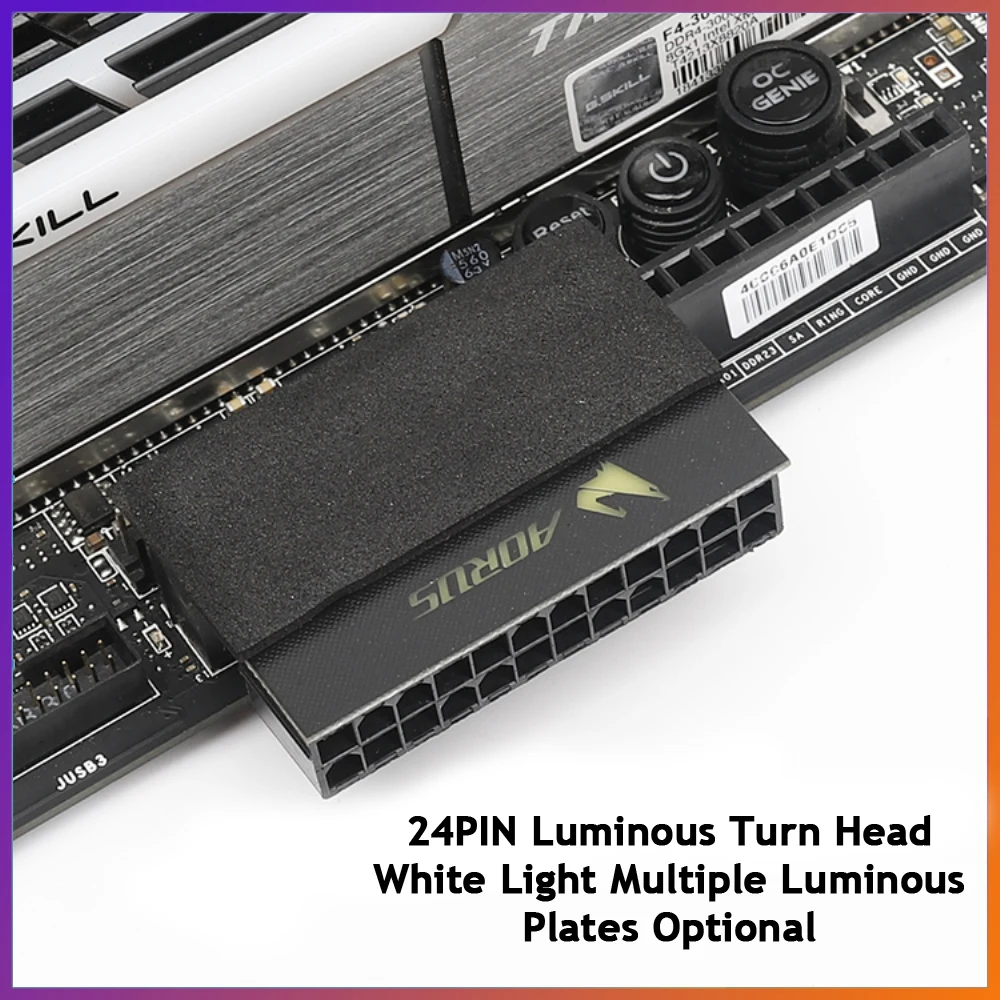 

Computer Motherboard ATX Power Supply 24P Turn 90 Degree Connector Steering 24Pin Multi-brand Luminous Steering Head