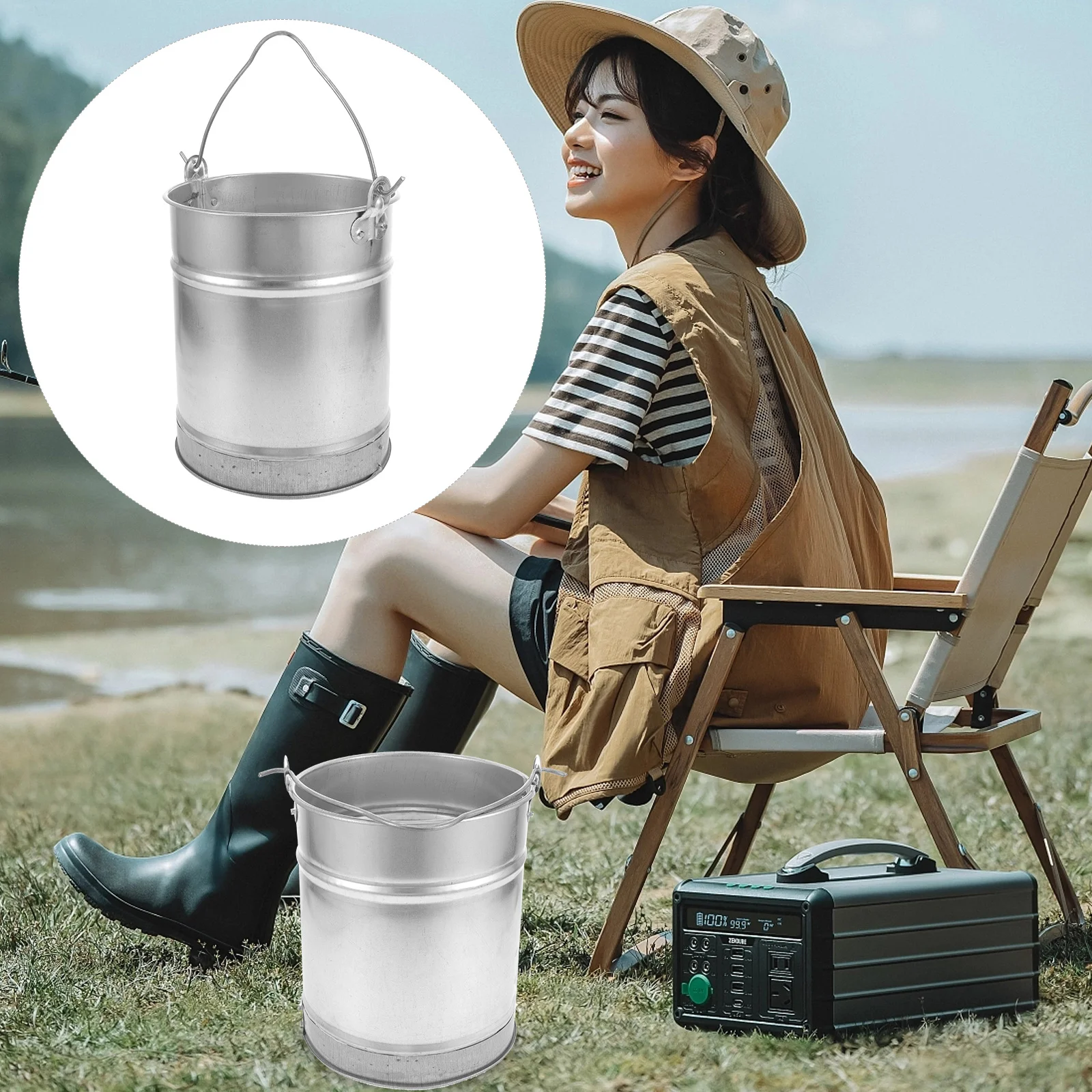 

Portable Bucket Metal Water Container Farm Small Multifunctional Handle Dormitory Gardening