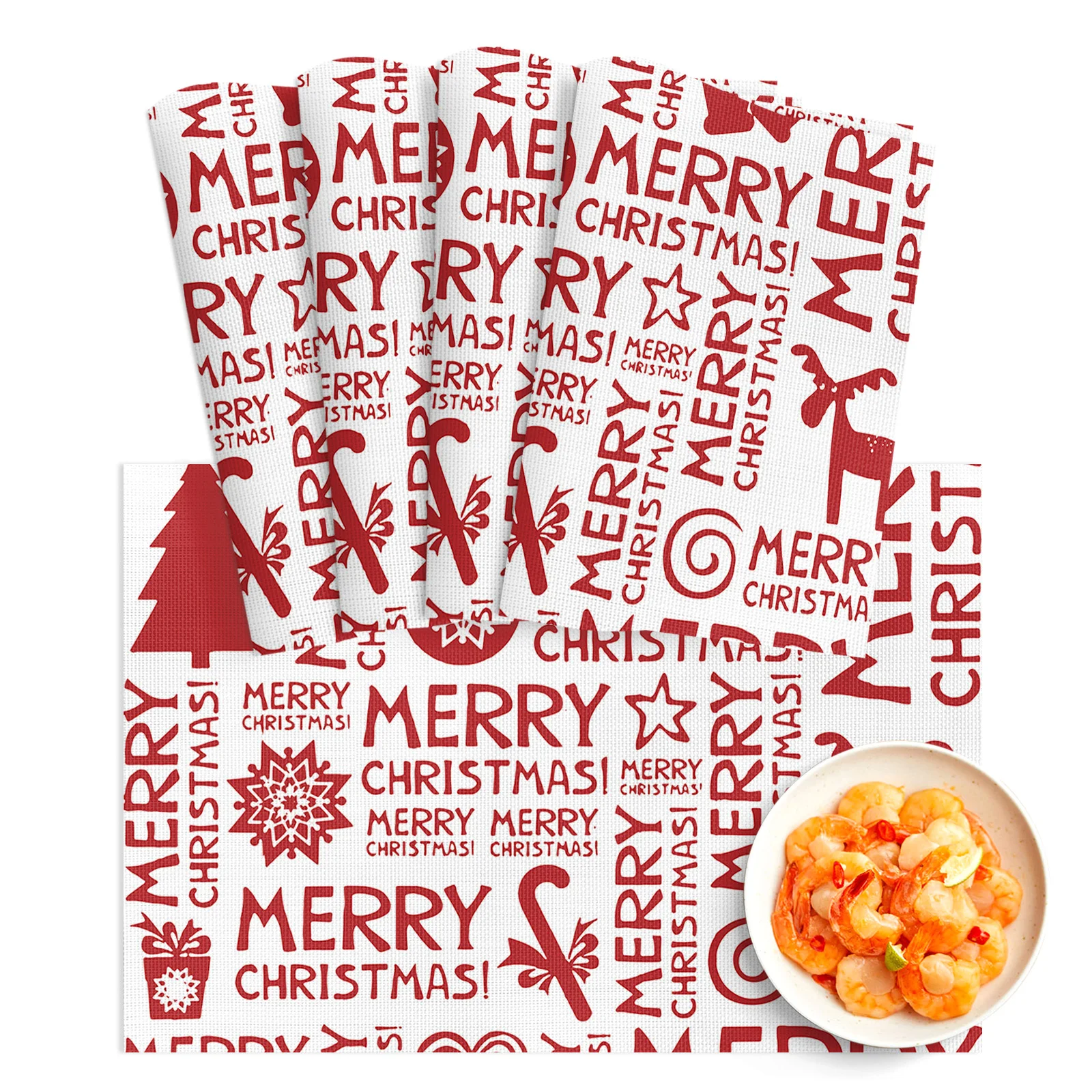 

4/6Pcs Table Mat Red Text Christmas Tree Elk Bowl Pad Coaster Set PVC Dining Table Placemats Home Decoration Kitchen Accessories