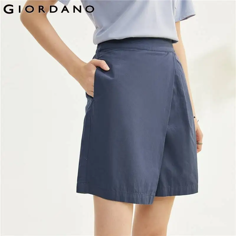 

GIORDANO Women Shorts 100% Cotton Lightweight Casual Skorts Half Elastic Waist Loose Summer Relaxed Fashion Shorts 05403314