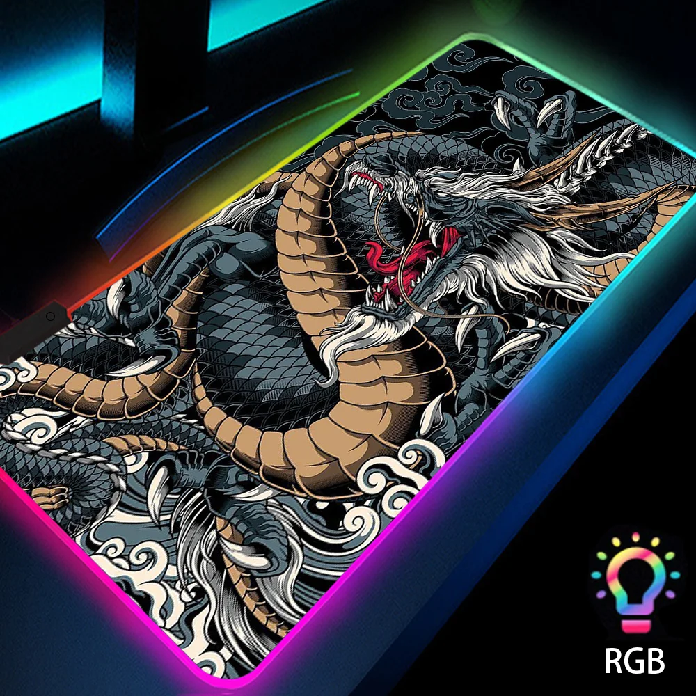 

Dragon Chinese Style Art Luminous Carpet Setup Gamer Custom Mat Print Playmat Office Accessories Personalized Pc XXL 900x400 Pad