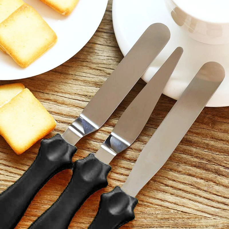 

3pcs/set Stainless Steel Cake Cream Spatula Scraper Smoother Palette Knife Cake