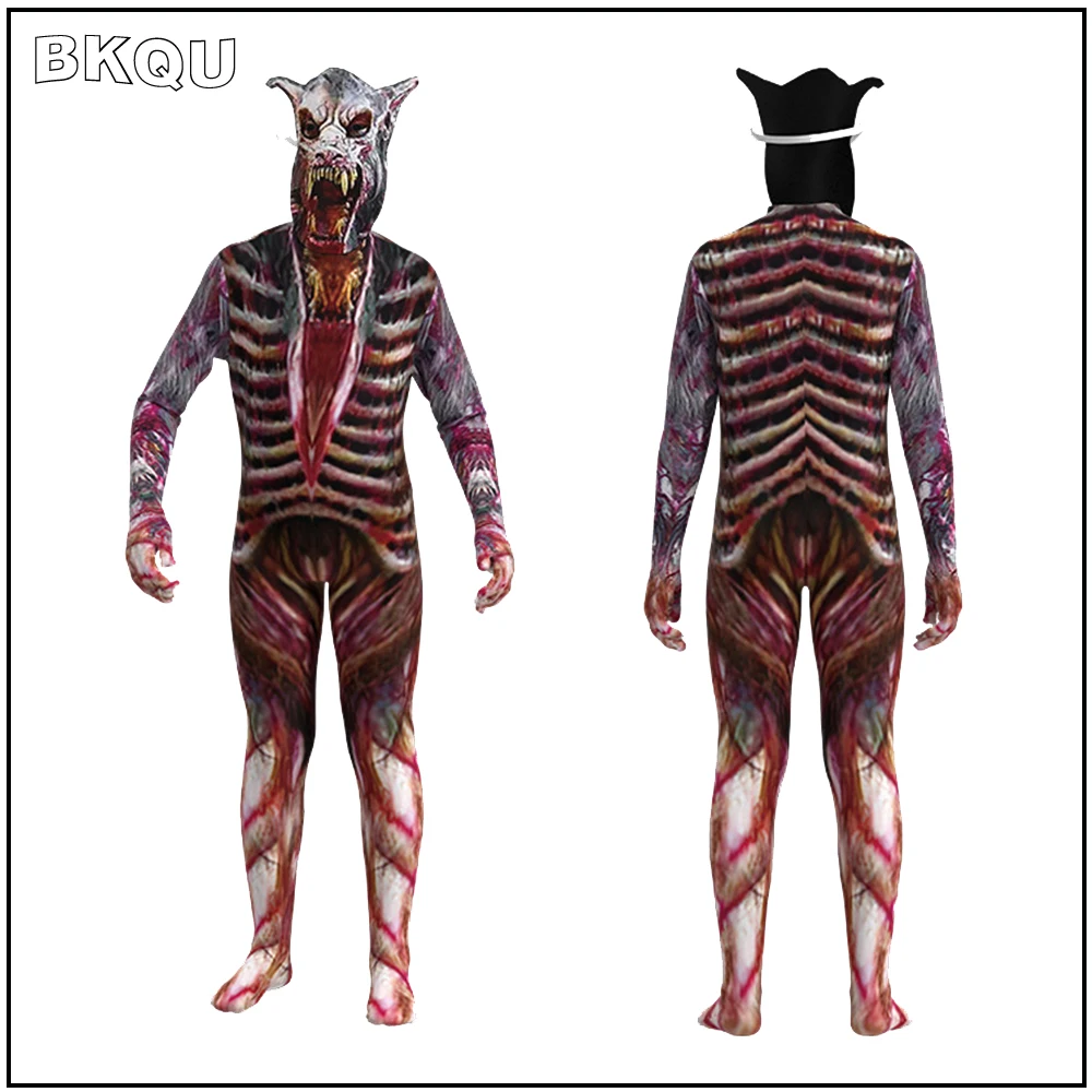BKQU Wolf Costume Halloween Cosplay Wolf Mask with Bodysuit Anime Terror Skeleton Cosplay Boys Carnival Party Clothing