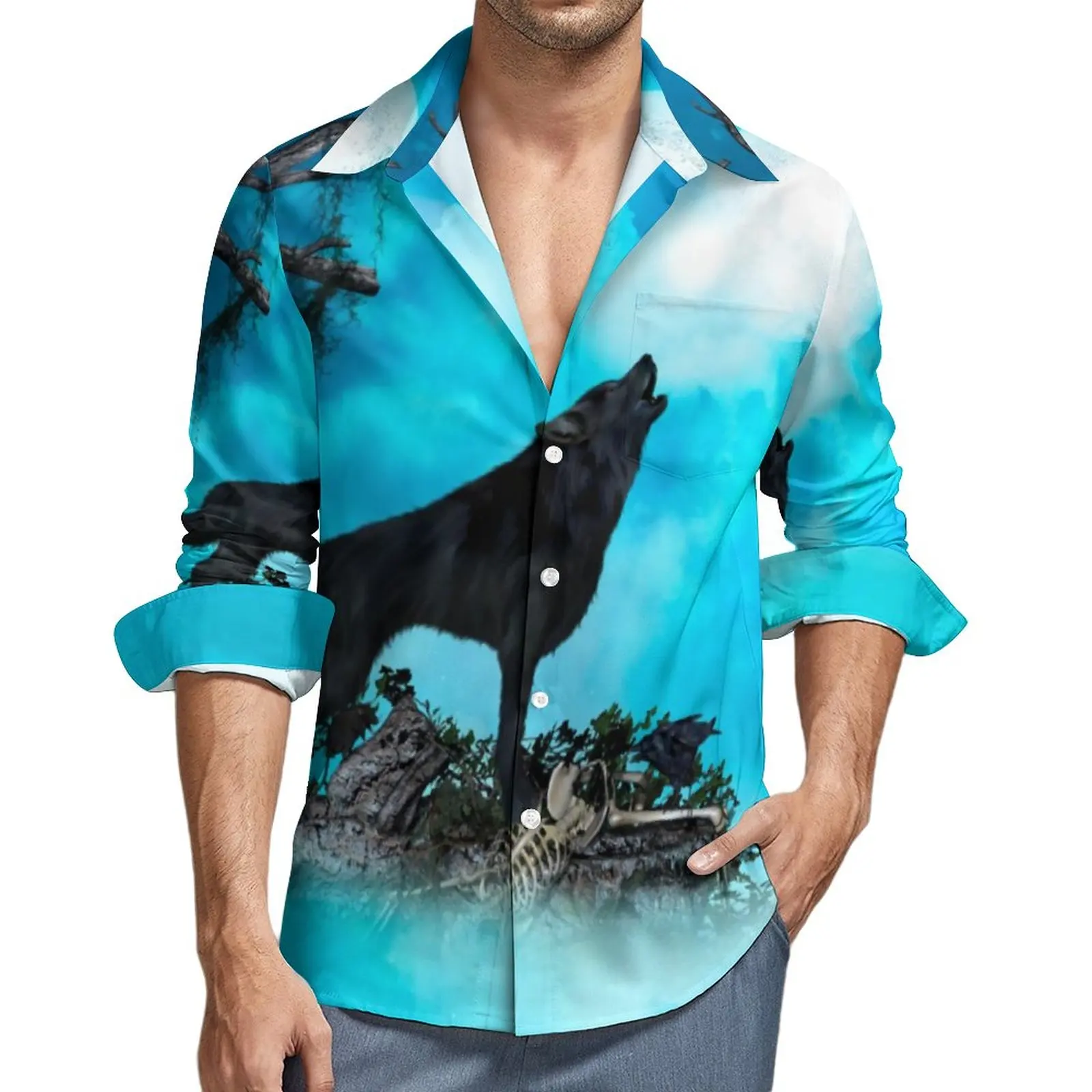 

Рубашка мужская с длинным рукавом и графическим принтом, 3XL, 4XL