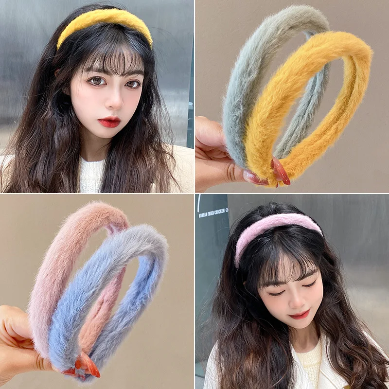 

Simple Sweet Candy Color Plush Headband Elegant And Versatile Headwear New Autumn And Winter Hair Accessories
