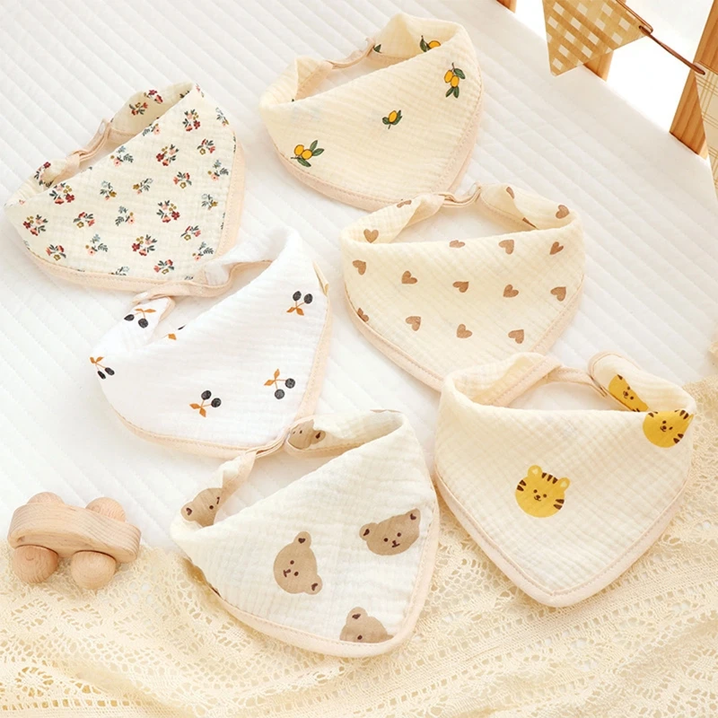 

Baby Bib Cotton for TRIANGLE Towel Cartoon Pattern Snap Button Soft Saliva Towel