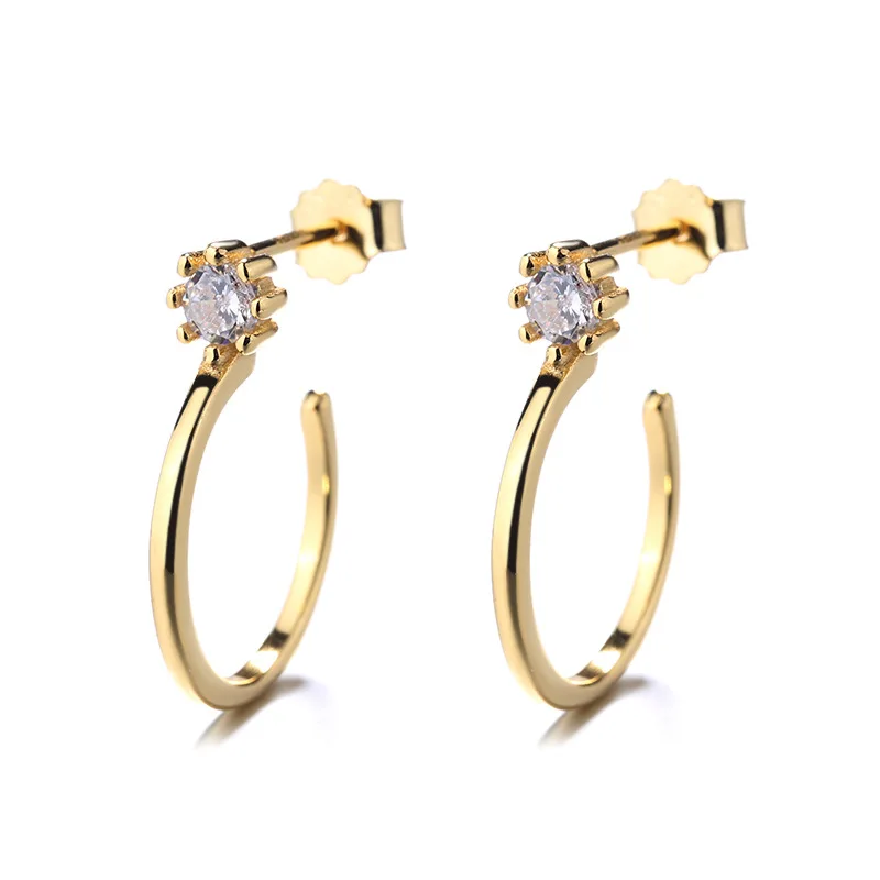 

Sterling silver earrings womens simple geometric ring with diamonds women's ear buckles light luxury niche design silver jewelry