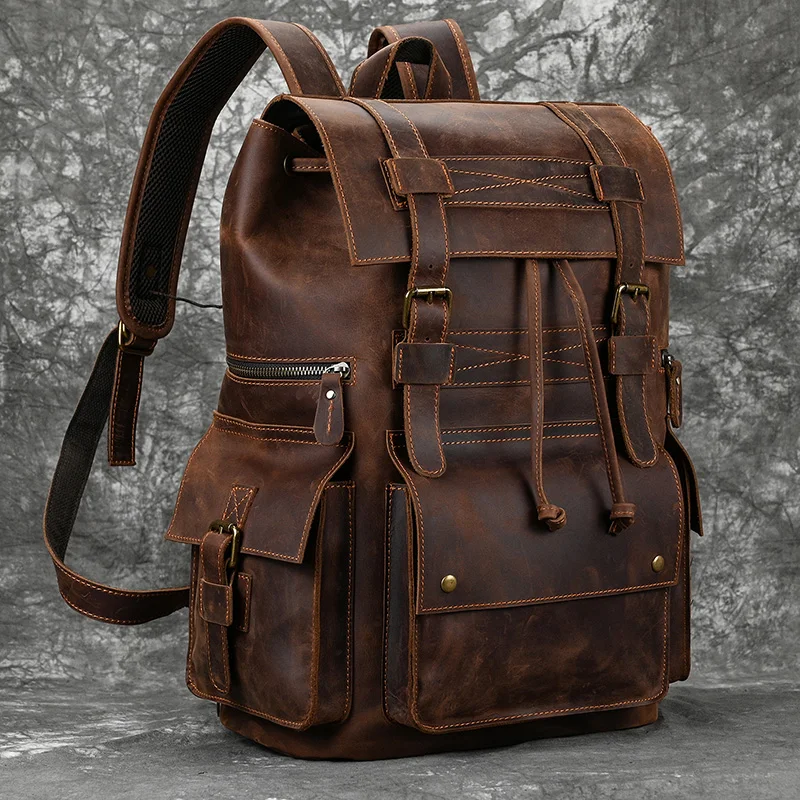 For Men Male Genuine Leather Laptop Travel Backpack 17 Inch 