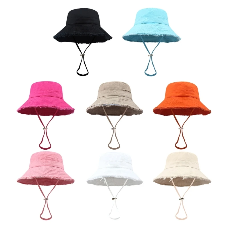 

Summer Fisherman Hat for Women Outdoor Bucket Hat Rough Selvedge Wide Brim Cap 264E