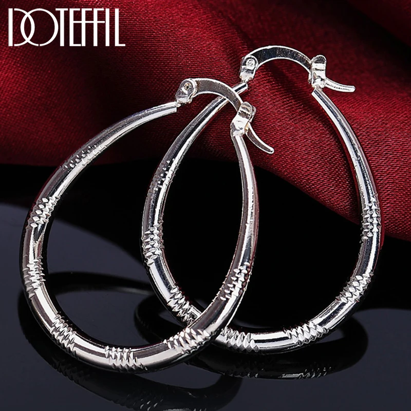 

DOTEFFIL 925 Sterling Silver Grain Circle Hoop Earrings For Women Lady Best Gift Fashion Charm Silver Wedding Jewelry