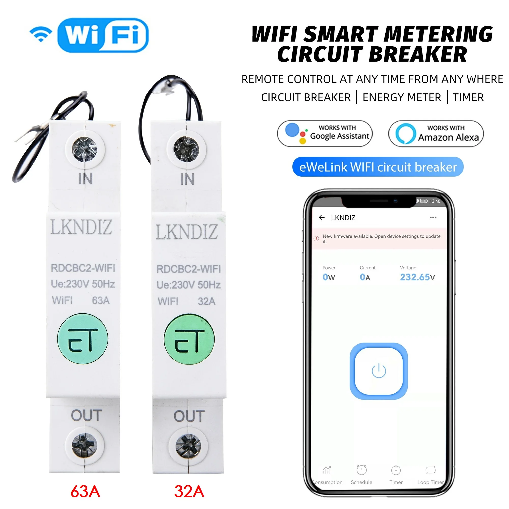 Nova Ewelink Monofásico wi fi Inteligente Medidor de Energia Kwh Medição de Monitoramento Interruptor Temporizador Relé para Casa Inteligente 63a 32a Peças Disjuntores