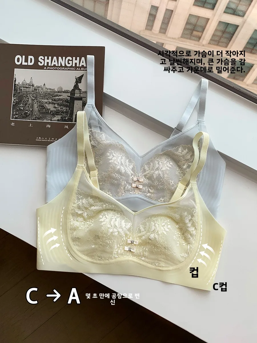 Thin Sexy Soft Support Lace Underwear Women Big Chest Makes You Look Smaller No Steel Ring Micro Push up Breast Collection An...