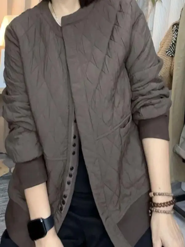 Однобортная одежда для мам среднего возраста в стиле ретро с ромбовидной клеткой