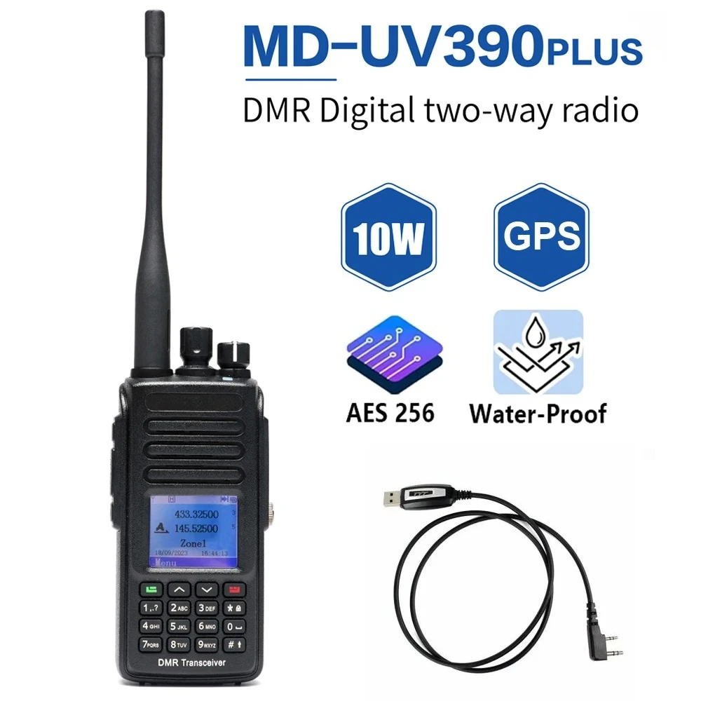 Фото Рация MD-UV390Plus с GPS, 10 Вт, цифровая DMR-радиостанция, шифрование AES256, водонепроницаемость IP67, двухдиапазонная, обновленная версия MD-UV390 №1