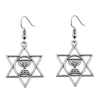 vintage silver color candlestick star of david menorah earring women hanukkah brincos religious jewish jewelry party gift