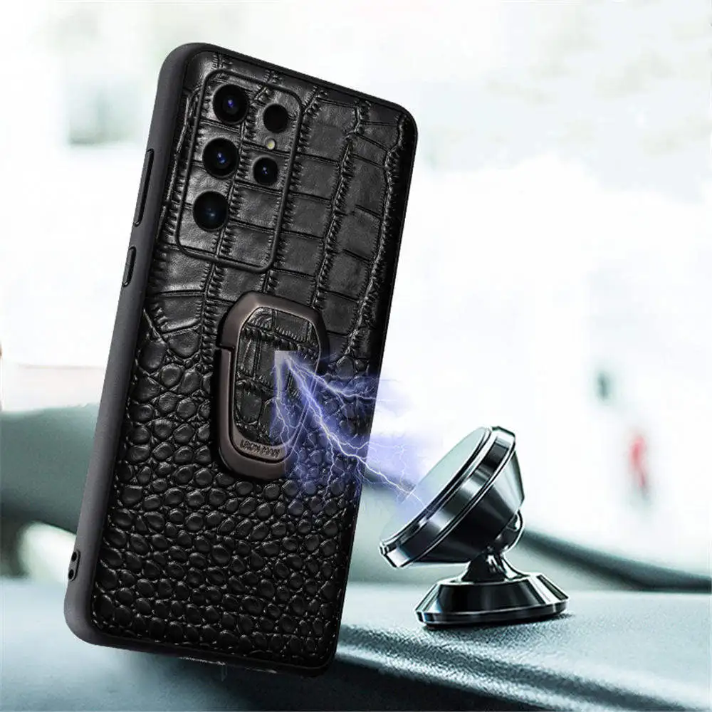 Чехол из натуральной яловой кожи крокодила для Samsung Galaxy S10 20 21 22 23 24 S25 Ultra Z Flip3 4 5 6 Ring