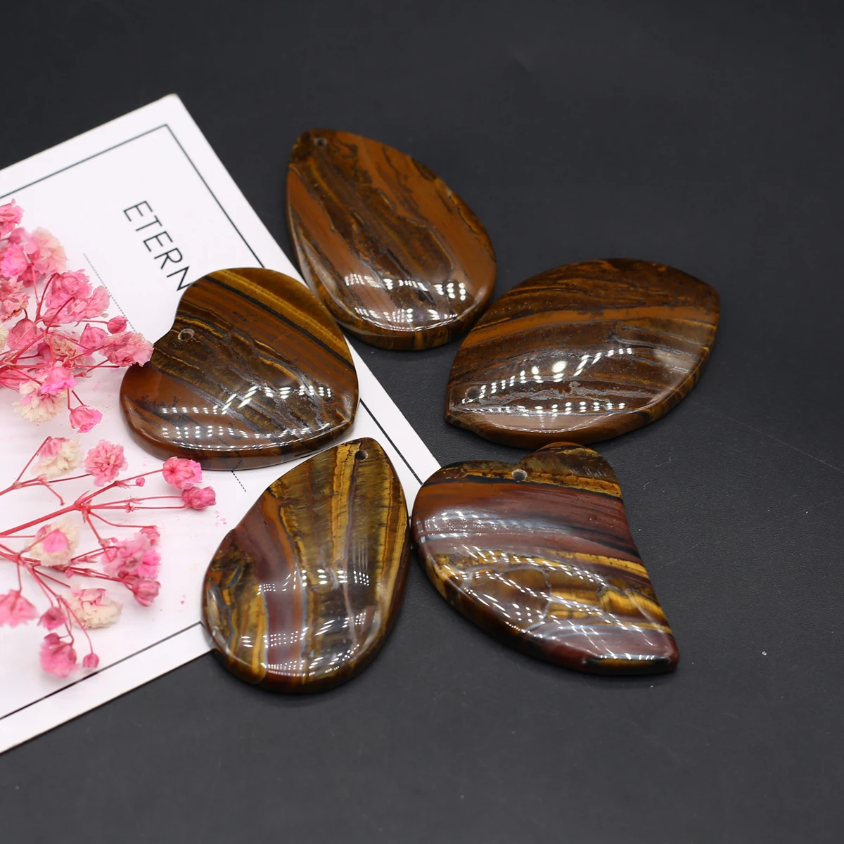 5Pcs Lot Multi-shape Natural Semi-precious Stone Tiger Eye Crystal Quartz Flat Bottom Beads for Jewelry Making DIY Accessories