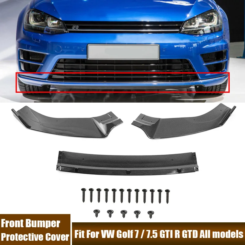 

Защитный чехол для переднего бампера автомобиля для Volkswagen Golf MK7/7,5 GTI R GTD, из углеродного волокна, блеск, черный бампер, комплект для губ